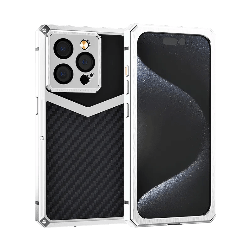 Metal Carbon Fiber Phone Case for iPhone 15Pro/15 ProMax iPhone 15 ProMax / Silver Metal Carbon Fiber Phone Case for iPhone 15Pro/15 ProMax iPhone 15 ProMax / Silver
