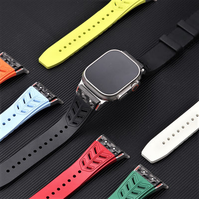 [New] Carbon Fiber Fluororubber Butterfly Clip Band for Apple Watch 42/44/45/46/49mm