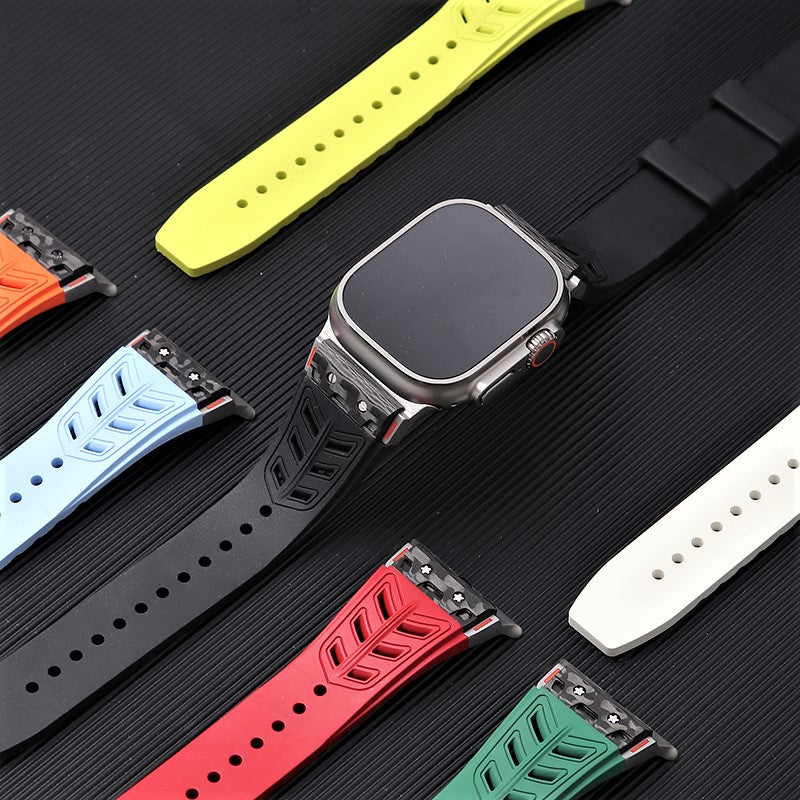 Carbon Fiber Fluororubber Butterfly Clip Band for Apple Watch 42/44/45/46/49mm