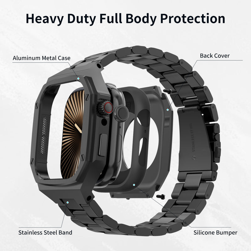 Case for Apple Watch 42/44/45/46/49mm Metal Band - Aluminum Alloy Case