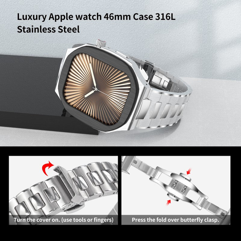 [New] Case for Apple Watch 44/45/46mm with Metal Band - 316L Stainless Steel Case