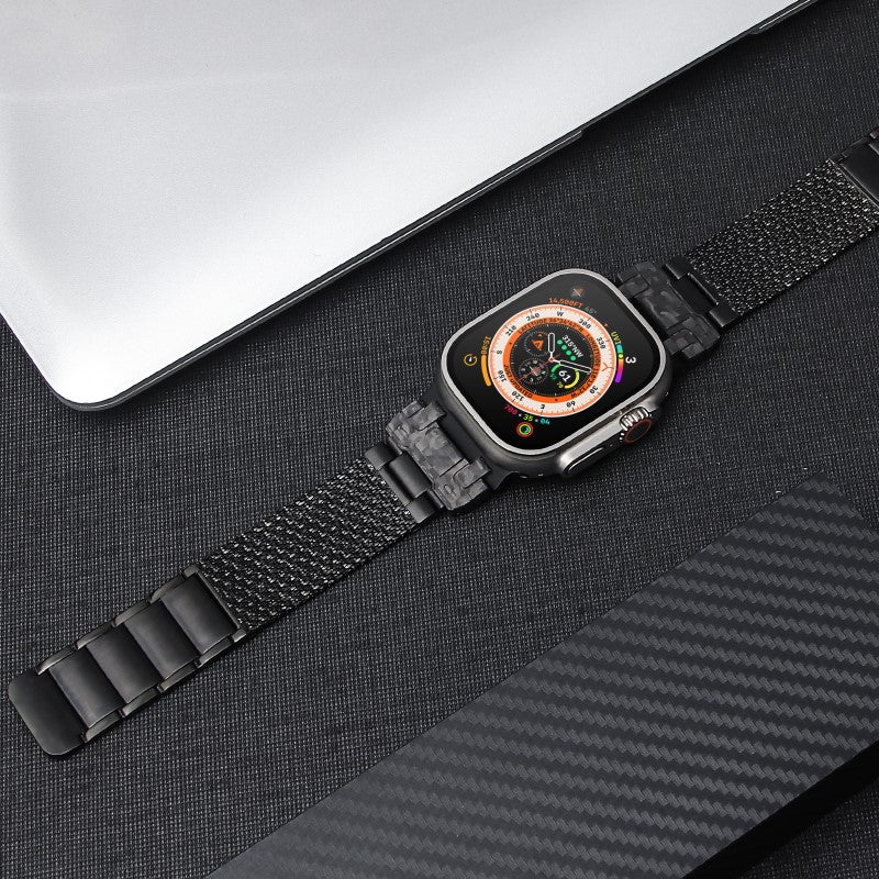 [New] Magnetic Metal Band with Carbon Fiber Connector for Apple Watch 42/44/45/49mm