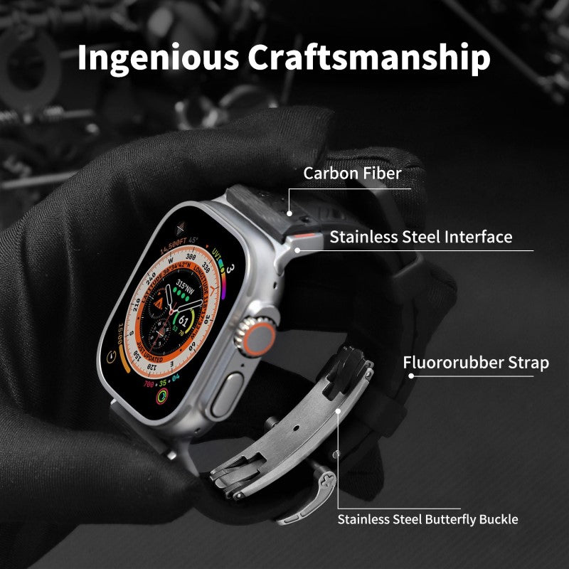 Carbon Fiber Fluororubber Butterfly Clip Band for Apple Watch 42/44/45/46/49mm