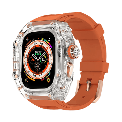 Luxury Clear Case for Apple Watch 44/45/49mm - Diamond Inlay [Rose Gold Button] - HUALIMEI
