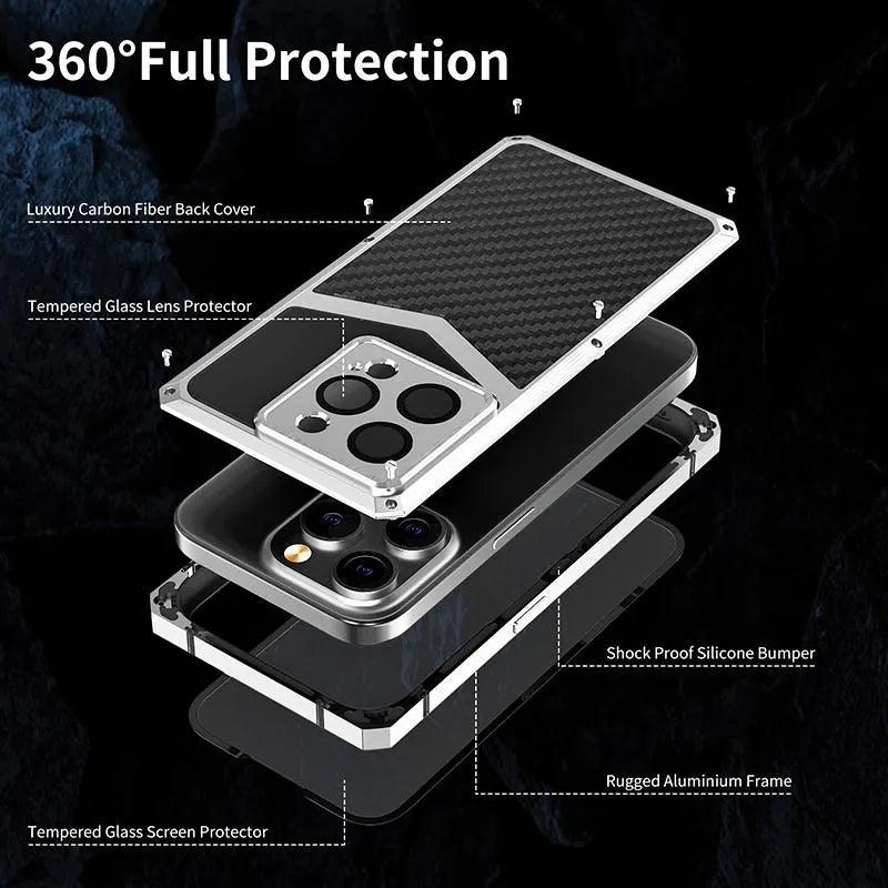 Metal Carbon Fiber Phone Case for iPhone 15Pro/15 ProMax iPhone 15 ProMax / Silver Metal Carbon Fiber Phone Case for iPhone 15Pro/15 ProMax iPhone 15 ProMax / Silver