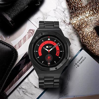 Zinc Alloy Case for Samsung Galaxy Watch 4/5/5 Pro - 44/45mm with Metal Band - HUALIMEI