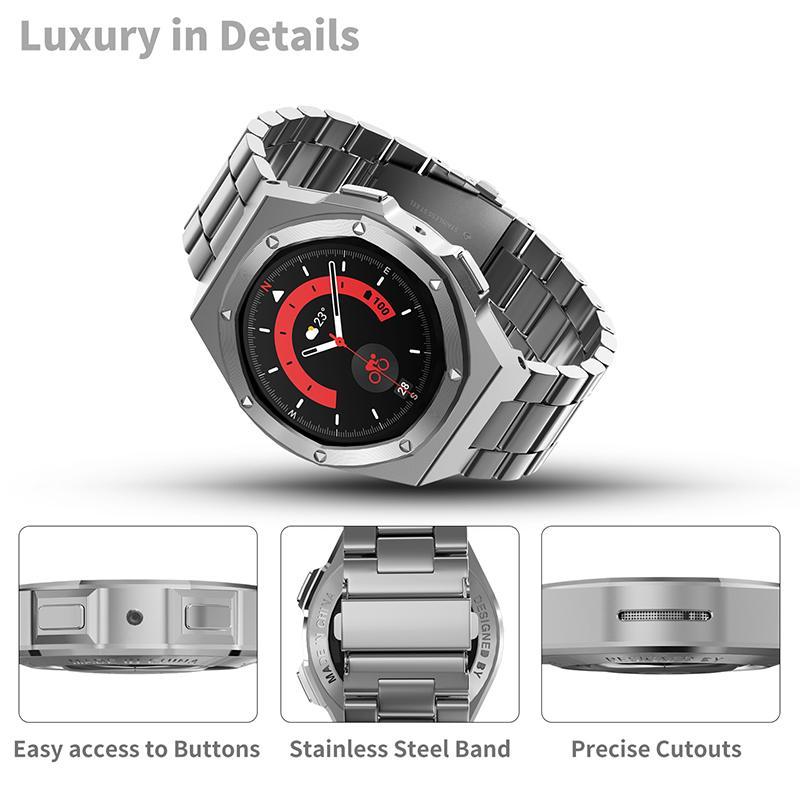 Zinc Alloy Case for Samsung Galaxy Watch 4/5/5 Pro - 44/45mm with Metal Band - HUALIMEI
